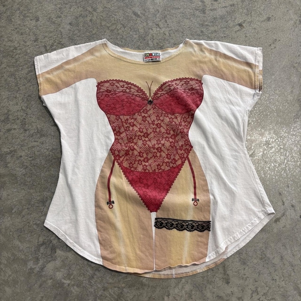 90s LA Imprints Red Lace Corset Graphic Tee Estimated XL Fun2Wear Fantasies